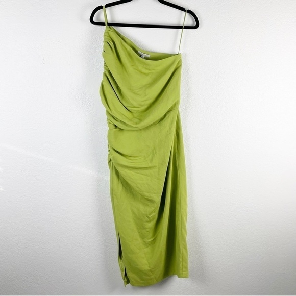 The Sei Gathered One Shoulder Ruched Slit Midi Dress Green Cocktail Party - Picture 2 of 8